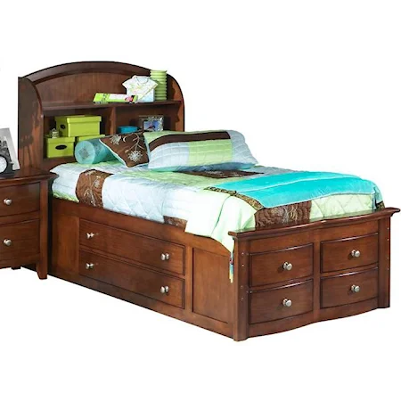 Twin Dark Pine Bookcase Captain Bed with Storage